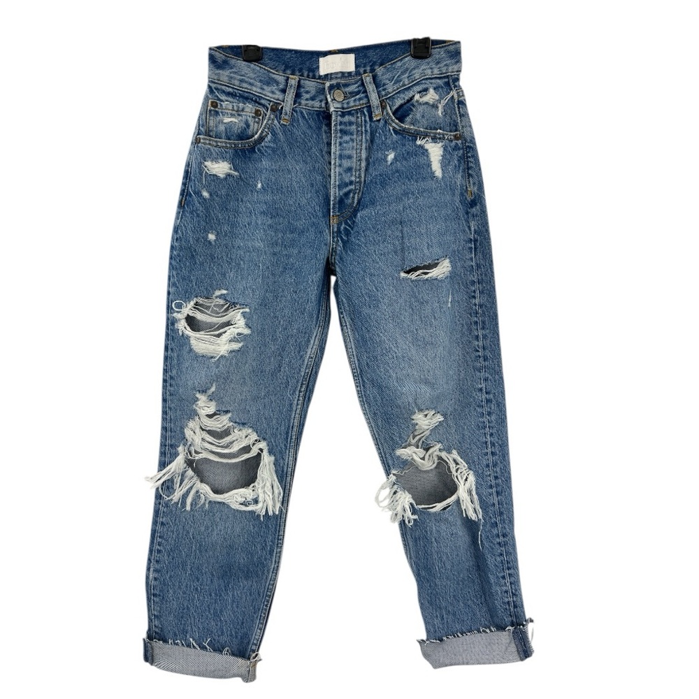 Boyish The Tommy Distressed Cropped ButtonFly High Rise Jeans SZ 25